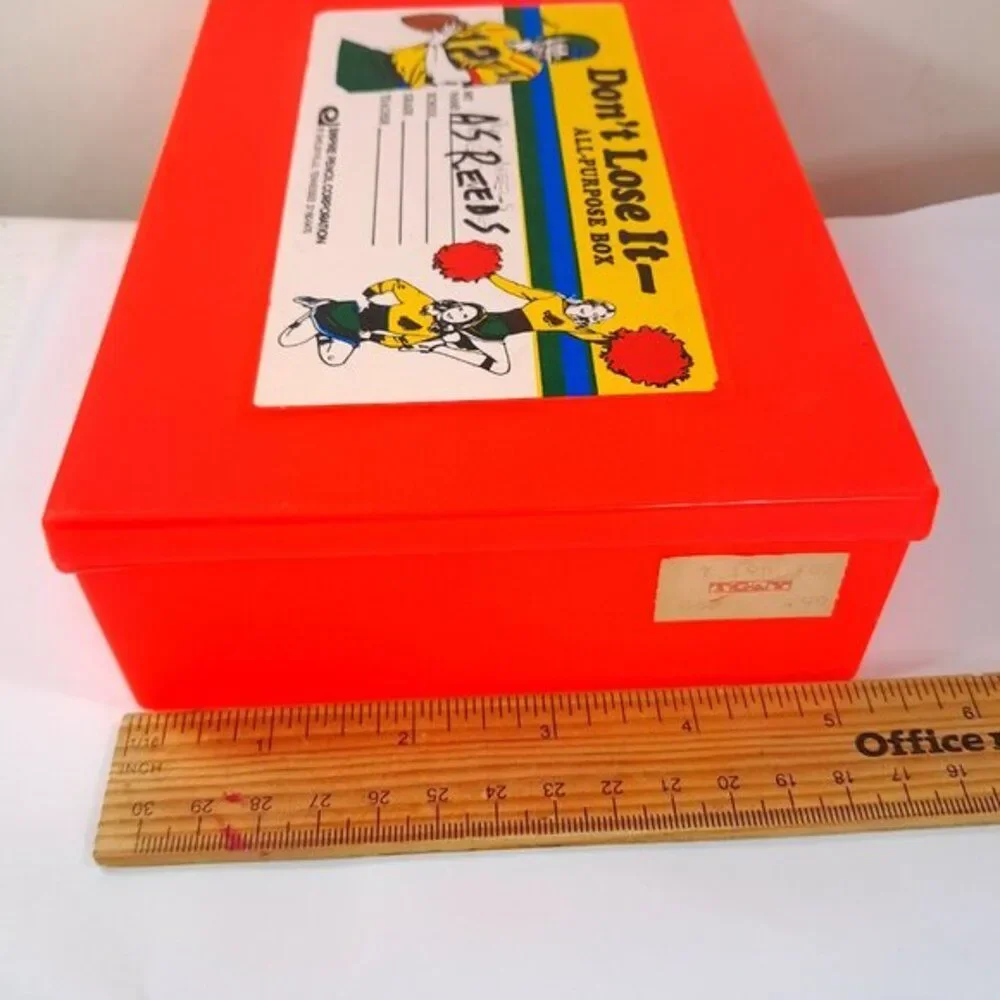 Vintage Empire Pencil Plastic School Box Case School Bus & Football cheerleaders